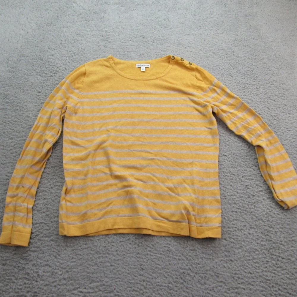 Croft & Barrow Women's Yellow‎ Striped Cotton Knit Top Button Detail Med